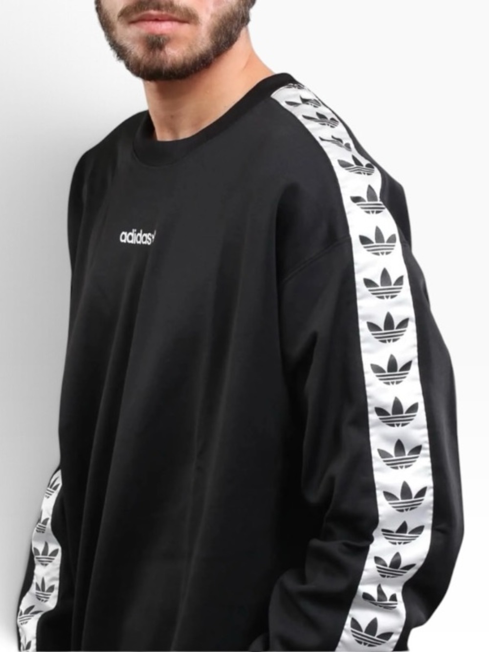 Adidas Originals TNT black white Trefoil Taped Crewneck Sweatshirt M NWOT